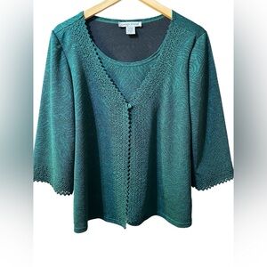 Rebecca Malone Women Sparkly Pine Green Blouse Size M